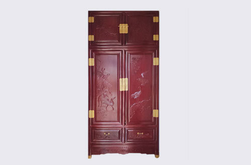 德庆高端中式家居装修深红色纯实木衣柜